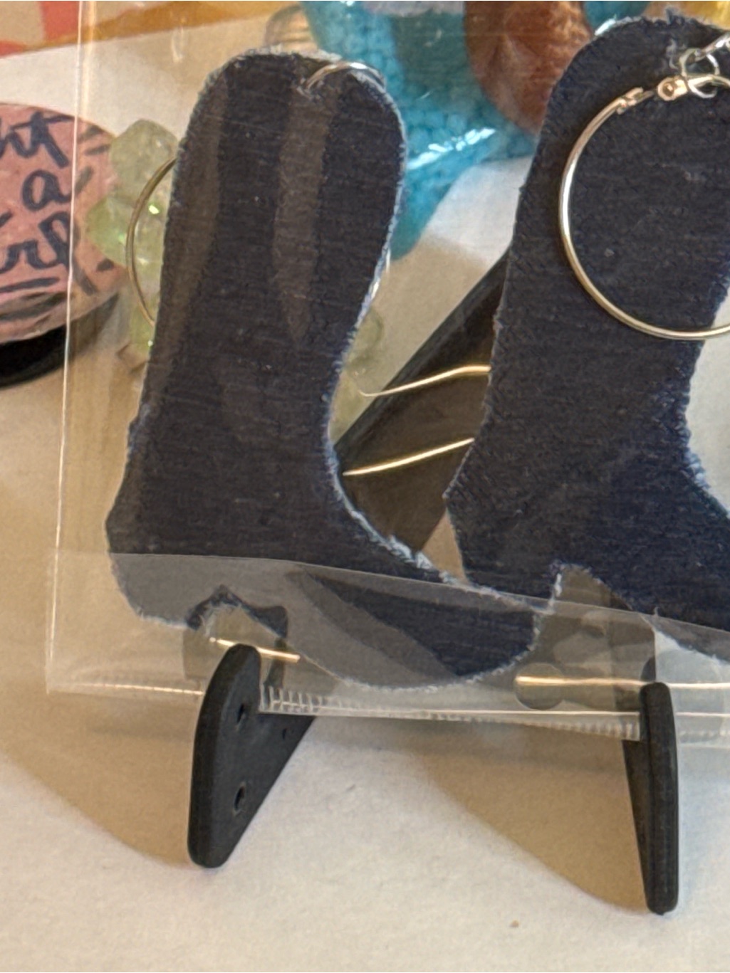 Navy Blue Suede Hoop Cowgirl Boot Denim Earrings